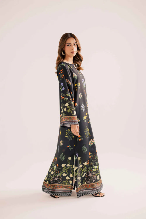 2PC Midnight Black Floral Printed Kaftan