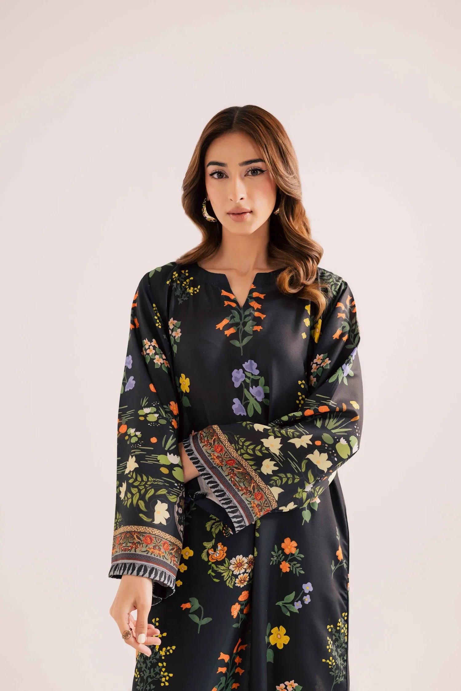 2PC Midnight Black Floral Printed Kaftan