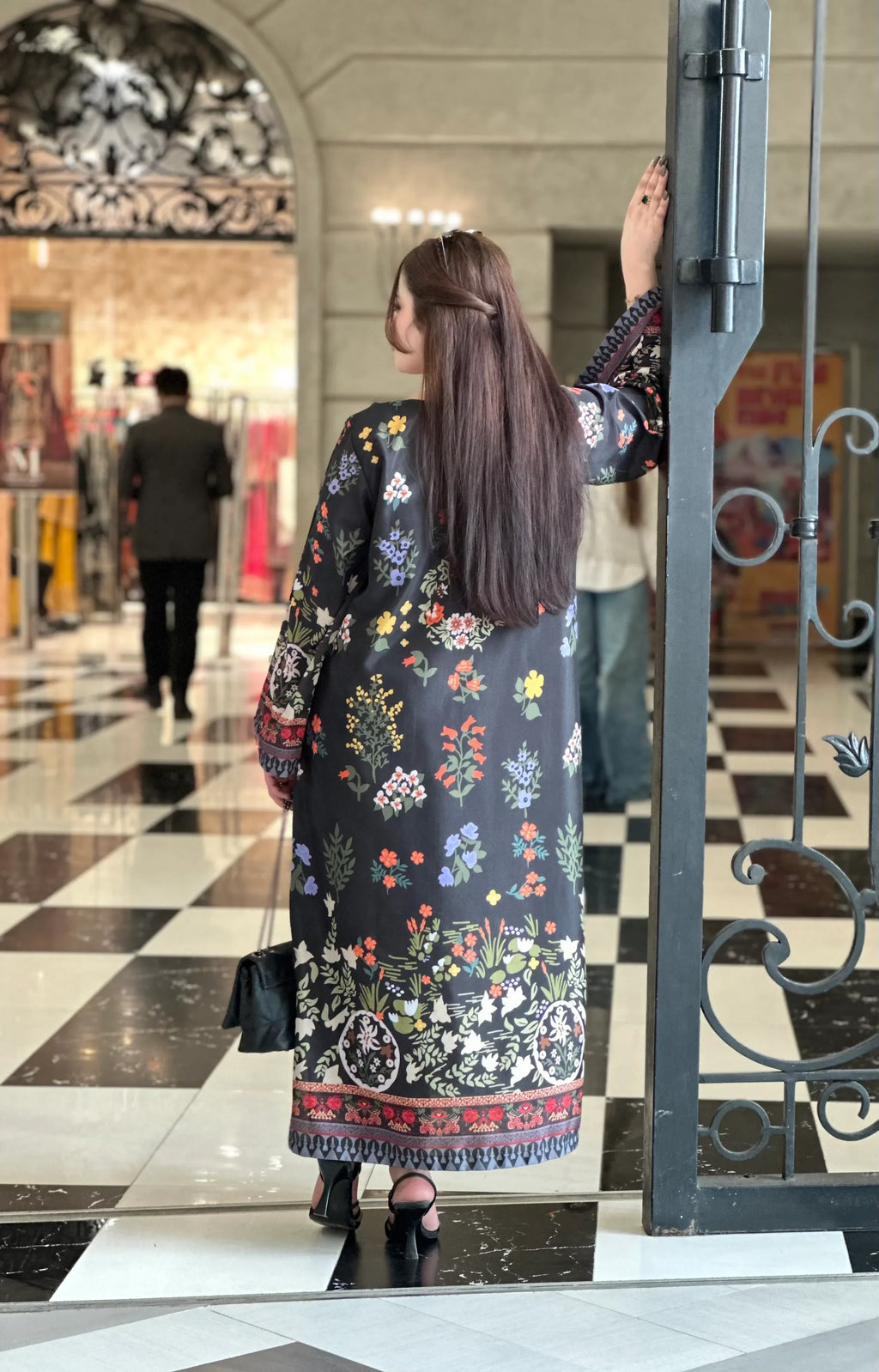 2PC Midnight Black Floral Printed Kaftan